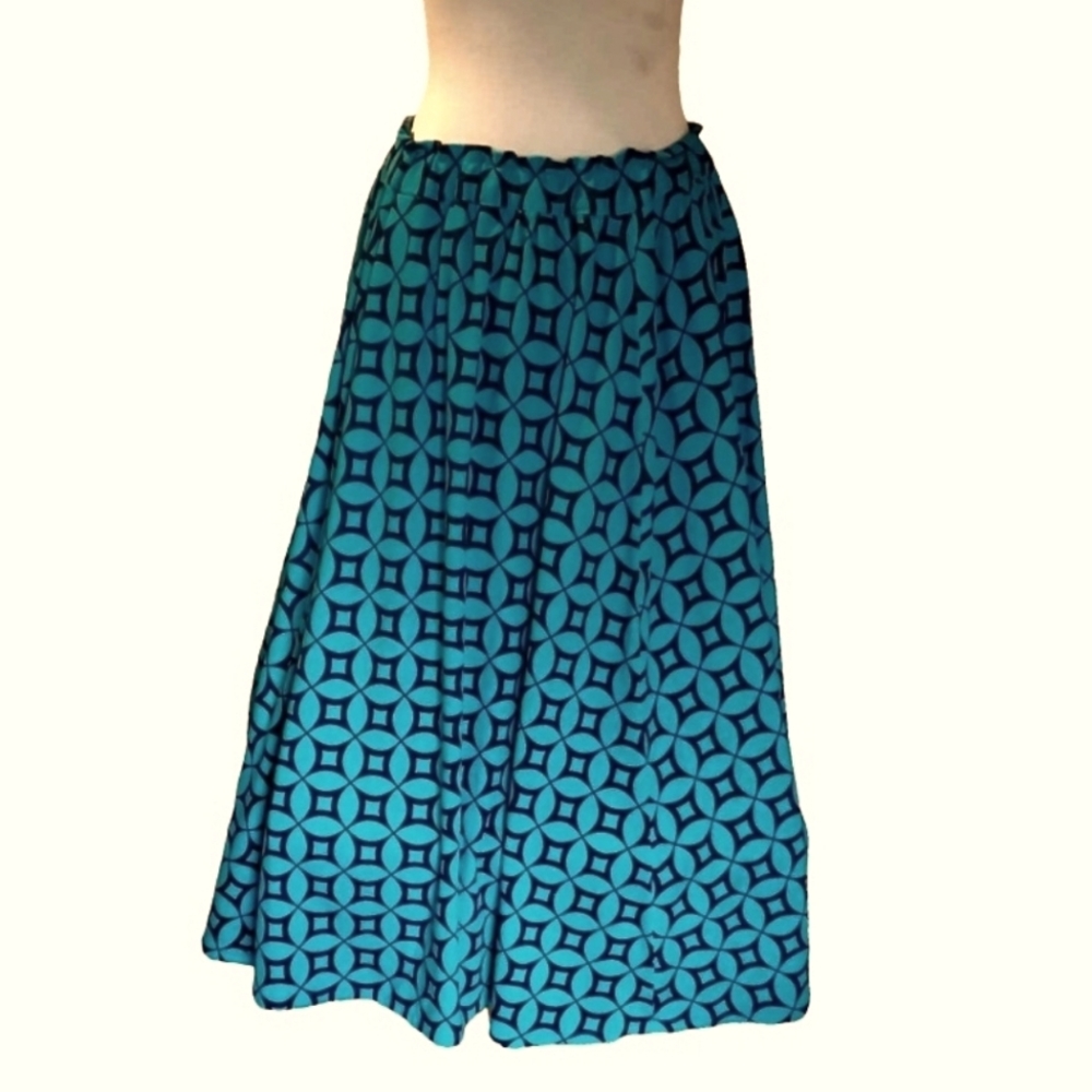 Tourquoise & Black Geometric Design Maxi Skirt Elastic Waist  size 10/12
